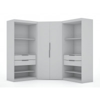 Manhattan Comfort 118GMC1 Mulberry 2.0 Semi Open 3 Sectional Modern Wardrobe Corner Closet with 4 Drawers - Set of 3 in White